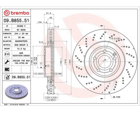 Brake Disc COATED DISC LINE 09.B855.51 Brembo, Image 3