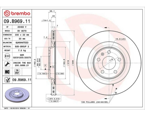 Brake Disc COATED DISC LINE 09.B969.11 Brembo, Image 3