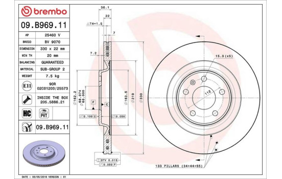 Brake Disc COATED DISC LINE 09.B969.11 Brembo, Image 3