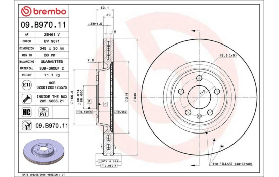 Brake Disc COATED DISC LINE 09.B970.11 Brembo, Image 2