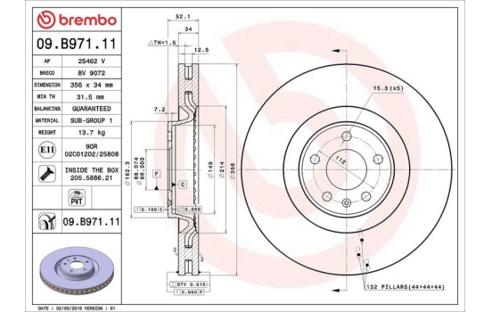 Brake Disc COATED DISC LINE 09.B971.11 Brembo, Image 2