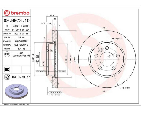 Brake Disc COATED DISC LINE 09.B973.11 Brembo, Image 3