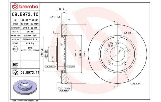 Brake Disc COATED DISC LINE 09.B973.11 Brembo, Image 2