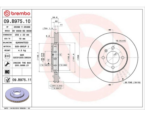Brake Disc COATED DISC LINE 09.B975.11 Brembo, Image 3