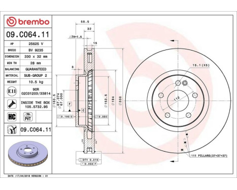 Brake Disc COATED DISC LINE 09.C064.11 Brembo, Image 3