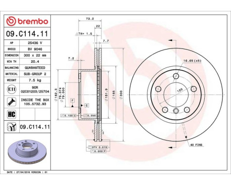 Brake Disc COATED DISC LINE 09.C114.11 Brembo, Image 3