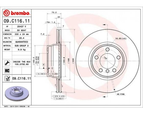 Brake Disc COATED DISC LINE 09.C116.11 Brembo, Image 2