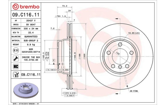 Brake Disc COATED DISC LINE 09.C116.11 Brembo, Image 2
