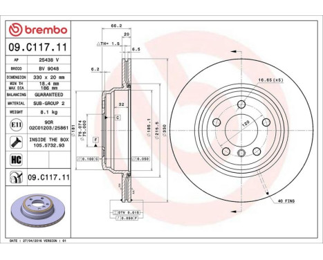 Brake Disc COATED DISC LINE 09.C117.11 Brembo, Image 3