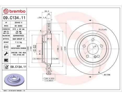 Brake Disc COATED DISC LINE 09.C134.11 Brembo, Image 4