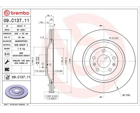 Brake Disc COATED DISC LINE 09.C137.11 Brembo, Image 2