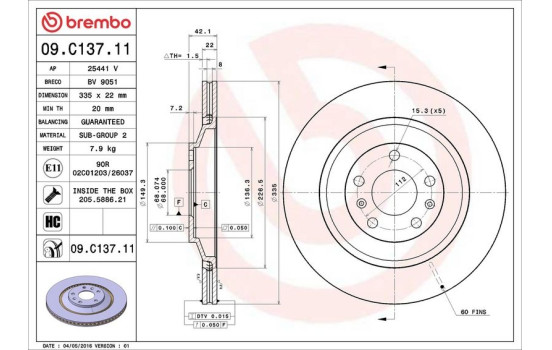 Brake Disc COATED DISC LINE 09.C137.11 Brembo, Image 2