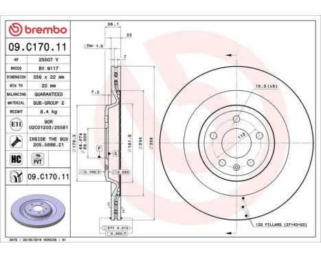 Brake Disc COATED DISC LINE 09.C170.11 Brembo, Image 3