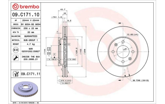 Brake Disc COATED DISC LINE 09.C171.11 Brembo, Image 3