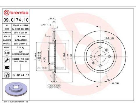 Brake Disc COATED DISC LINE 09.C174.11 Brembo, Image 3