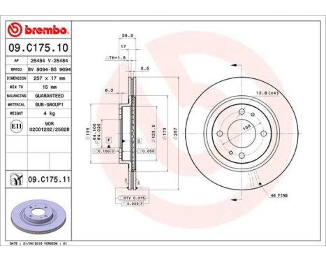 Brake Disc COATED DISC LINE 09.C175.11 Brembo, Image 2