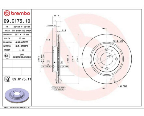 Brake Disc COATED DISC LINE 09.C175.11 Brembo, Image 3