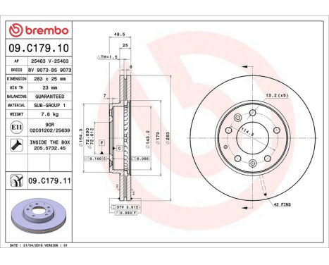 Brake Disc COATED DISC LINE 09.C179.11 Brembo, Image 3