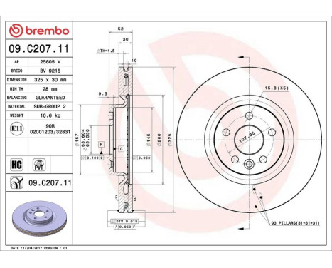 Brake Disc COATED DISC LINE 09.C207.11 Brembo, Image 3