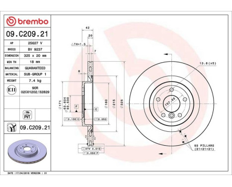 Brake Disc COATED DISC LINE 09.C209.21 Brembo, Image 2
