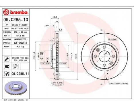 Brake Disc COATED DISC LINE 09.C285.11 Brembo, Image 2