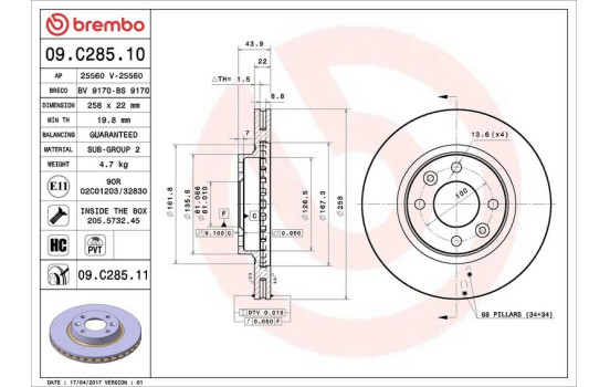 Brake Disc COATED DISC LINE 09.C285.11 Brembo, Image 3