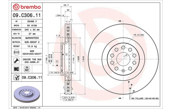 Brake Disc COATED DISC LINE 09.C306.11 Brembo, Image 2