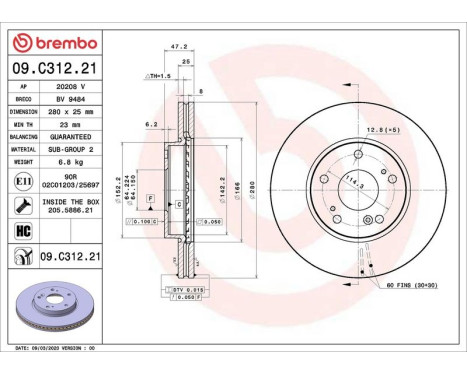 Brake Disc COATED DISC LINE 09.C312.21 Brembo, Image 2