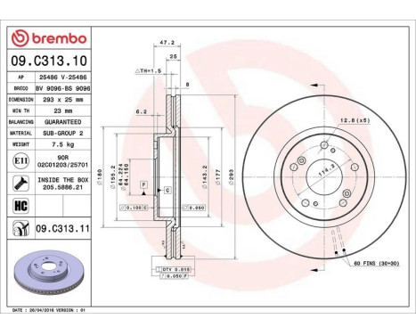 Brake Disc COATED DISC LINE 09.C313.11 Brembo, Image 3