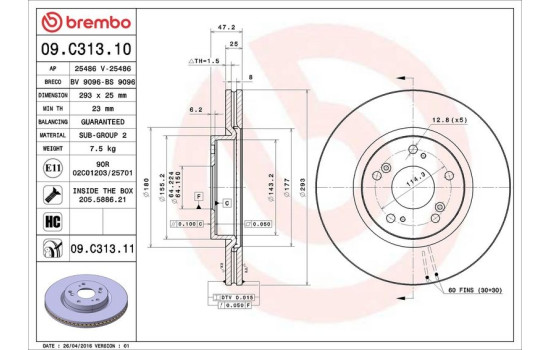 Brake Disc COATED DISC LINE 09.C313.11 Brembo, Image 3