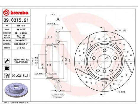 Brake Disc COATED DISC LINE 09.C315.21 Brembo, Image 2