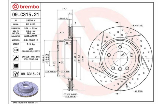 Brake Disc COATED DISC LINE 09.C315.21 Brembo, Image 2