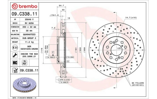 Brake Disc COATED DISC LINE 09.C338.11 Brembo