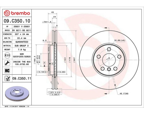 Brake Disc COATED DISC LINE 09.C350.11 Brembo, Image 3