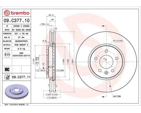 Brake Disc COATED DISC LINE 09.C377.11 Brembo, Image 3