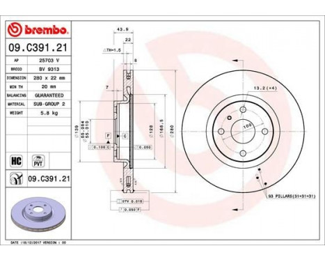 Brake Disc COATED DISC LINE 09.C391.21 Brembo, Image 2