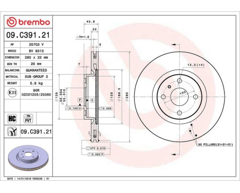Brake Disc COATED DISC LINE 09.C391.21 Brembo, Image 3