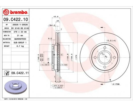 Brake Disc COATED DISC LINE 09.C422.11 Brembo, Image 2