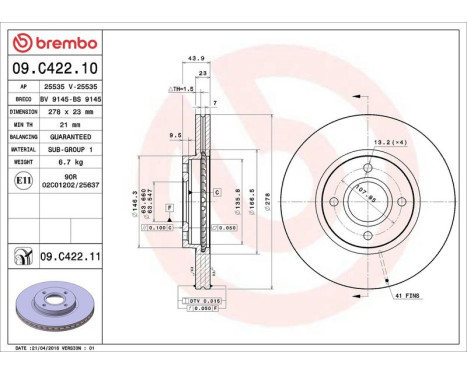Brake Disc COATED DISC LINE 09.C422.11 Brembo, Image 3