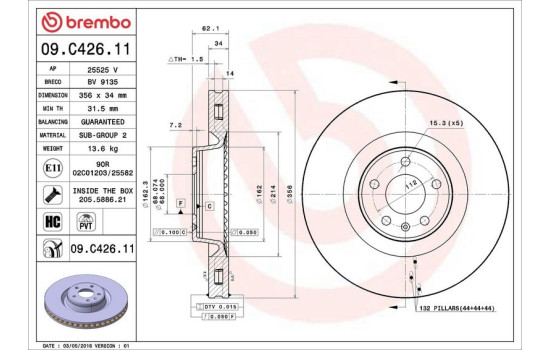Brake Disc COATED DISC LINE 09.C426.11 Brembo, Image 2
