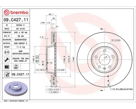 Brake Disc COATED DISC LINE 09.C427.11 Brembo, Image 3