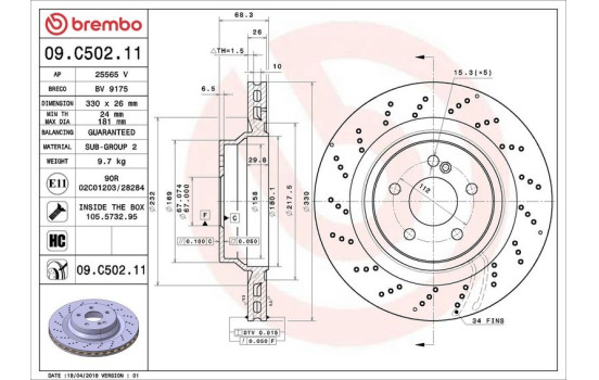 Brake Disc COATED DISC LINE 09.C502.11 Brembo