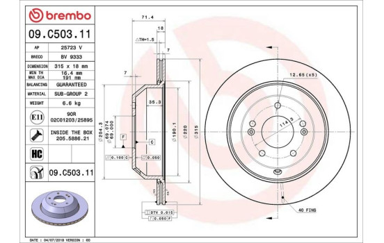 Brake Disc COATED DISC LINE 09.C503.11 Brembo, Image 2