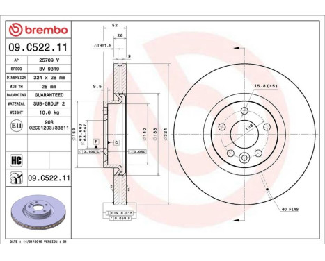 Brake Disc COATED DISC LINE 09.C522.11 Brembo, Image 2