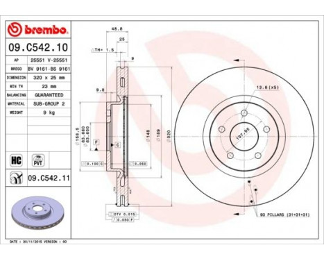 Brake Disc COATED DISC LINE 09.C542.11 Brembo, Image 2