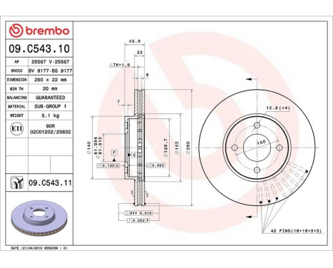 Brake Disc COATED DISC LINE 09.C543.11 Brembo, Image 3