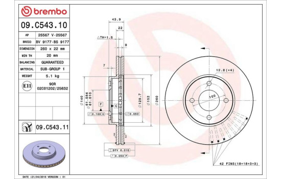 Brake Disc COATED DISC LINE 09.C543.11 Brembo, Image 3