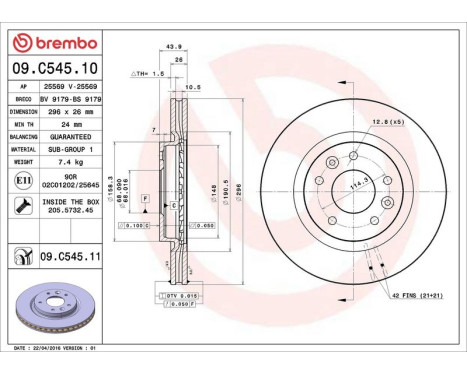 Brake Disc COATED DISC LINE 09.C545.11 Brembo, Image 3