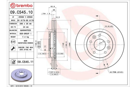 Brake Disc COATED DISC LINE 09.C545.11 Brembo, Image 3
