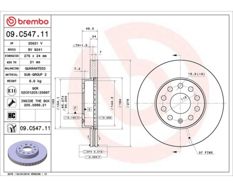 Brake Disc COATED DISC LINE 09.C547.11 Brembo, Image 3